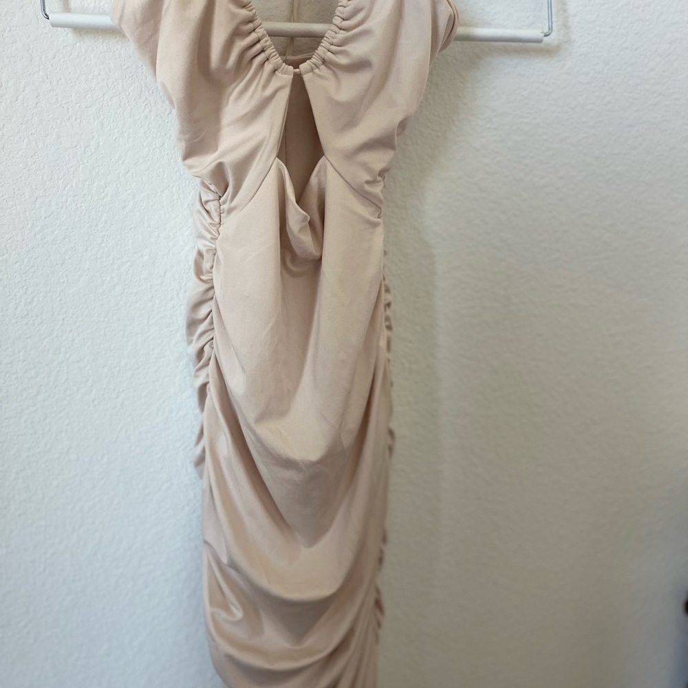 Elegant Cream Ruched Dress